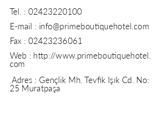 Prime Boutique Hotel iletiim bilgileri